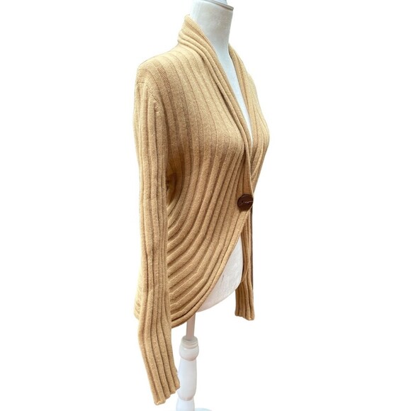 Jones New York Signature Wool-Blend Ribbed Knit Cardigan L Beige One-Button - Picture 4 of 11